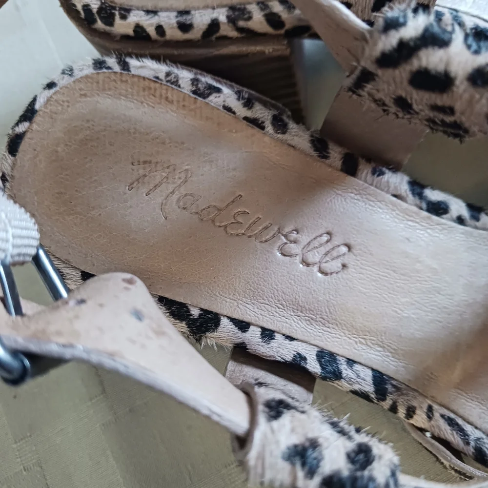 Madewell Leopard Print Tan and Black Block Heel Sandals